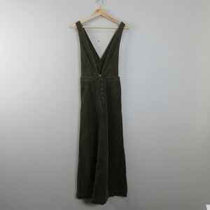 Free People Women Corduroy Overalls 25 Green Cotton Wide Leg Full Length Vtg 584